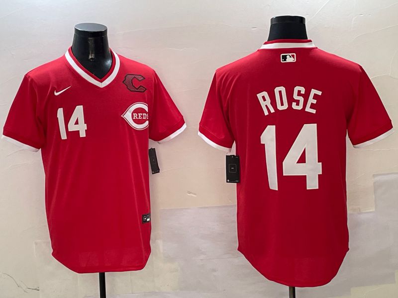 Men Cincinnati Reds #14 Rose Red Throwback 2025 Nike MLB Jersey style 3